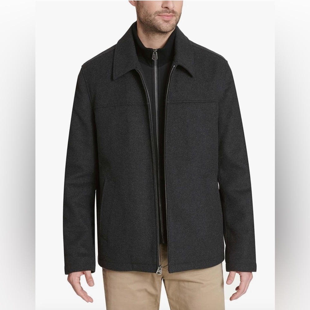 JONES NEW YORK Men's Charcoal Wool Blend Zip Up Jacket - Large